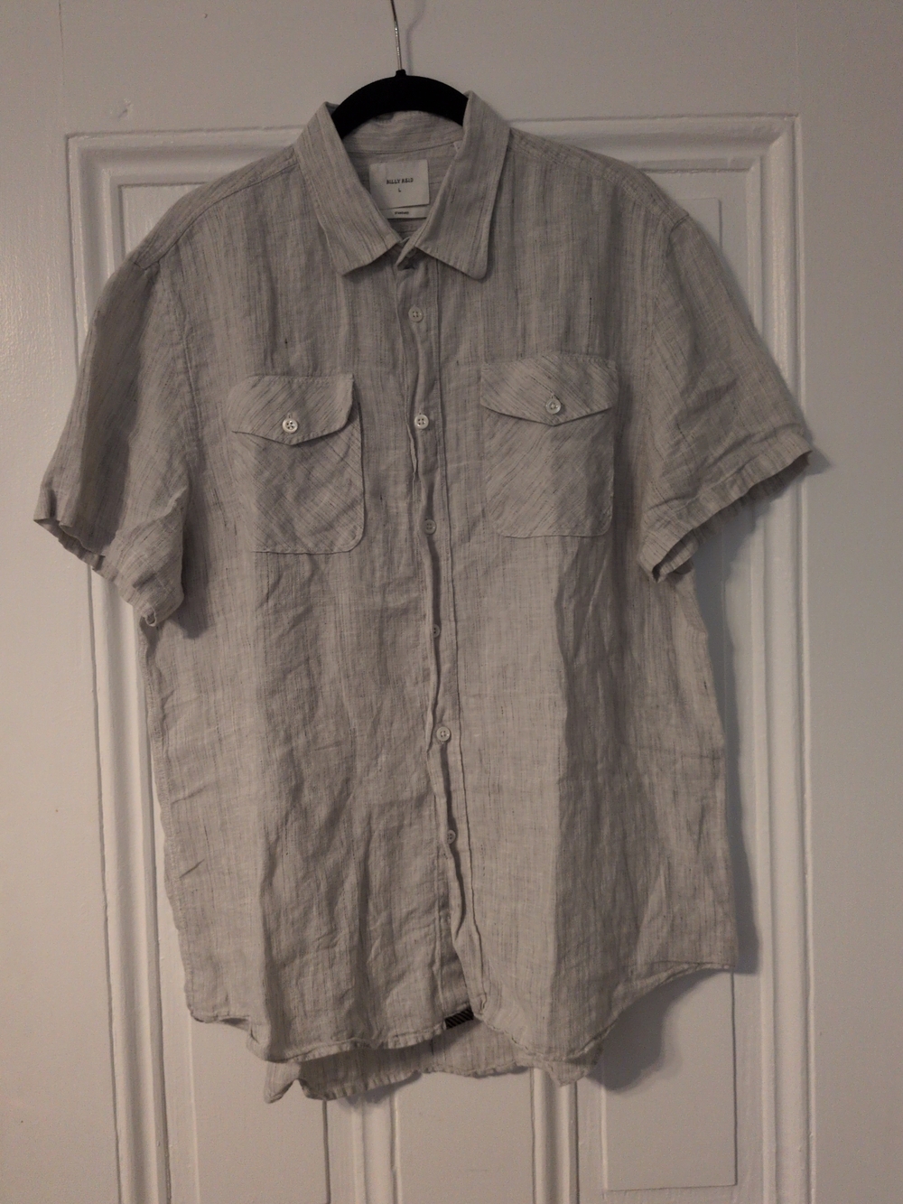 Billy Reid 100% Linen Heathered Light Gray Short-Sleeve Button-Down Shirt